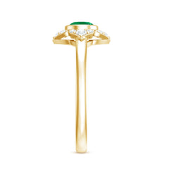 Natural Bezel Set 5mm Emerald Flower Engagement Ring with Diamond
