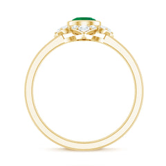 Natural Bezel Set 5mm Emerald Flower Engagement Ring with Diamond