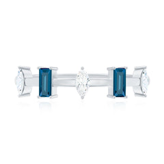 Baguette London Blue Topaz and Marquise Diamond Half Eternity Ring