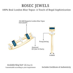 Baguette London Blue Topaz and Marquise Diamond Half Eternity Ring