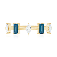 Baguette London Blue Topaz and Marquise Diamond Half Eternity Ring