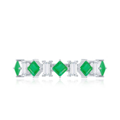 Certified Real Princess Cut Emerald Half Eternity Anniversary Ring