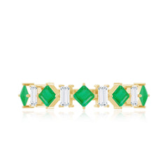 Certified Real Princess Cut Emerald Half Eternity Anniversary Ring