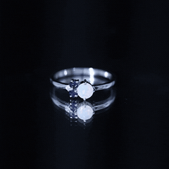 Genuine Ethiopian Opal and Sapphire Cluster Promise Ring with Moissanite