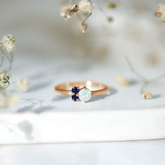 Genuine Ethiopian Opal and Sapphire Cluster Promise Ring with Moissanite
