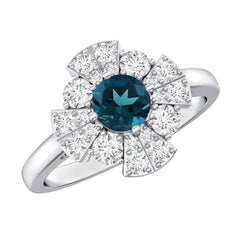 London Blue Topaz Floral Engagement Ring with Diamond