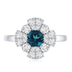 London Blue Topaz Floral Engagement Ring with Diamond