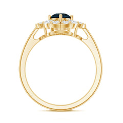 London Blue Topaz Floral Engagement Ring with Diamond