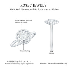 Certified Natural Diamond Flower Engagement Ring in Illusion Set