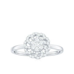 Certified Natural Diamond Flower Engagement Ring in Illusion Set