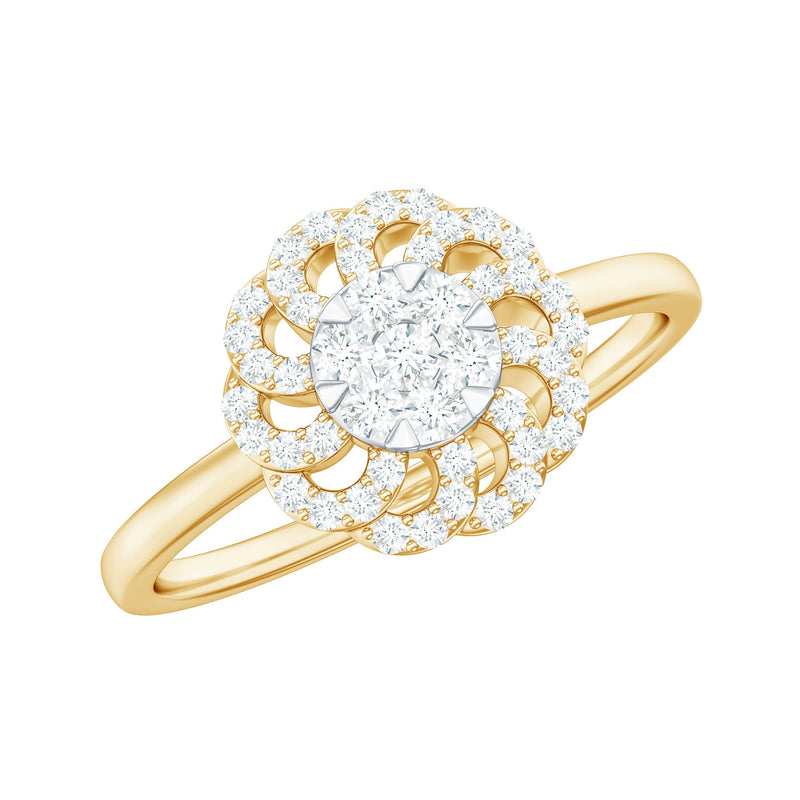 Certified Natural Diamond Flower Engagement Ring in Illusion Set