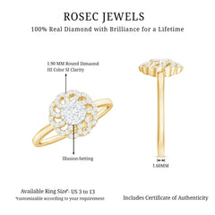 Certified Natural Diamond Flower Engagement Ring in Illusion Set