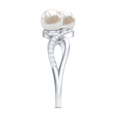 Genuine Freshwater Pearl Toi Et Moi Crossover Ring with Diamond