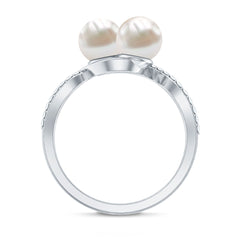 Genuine Freshwater Pearl Toi Et Moi Crossover Ring with Diamond