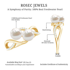 Genuine Freshwater Pearl Toi Et Moi Crossover Ring with Diamond