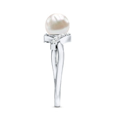 Freshwater Pearl Solitaire Crossover Engagement Ring with Diamond