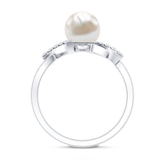 Freshwater Pearl Solitaire Crossover Engagement Ring with Diamond