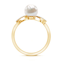 Freshwater Pearl Solitaire Crossover Engagement Ring with Diamond