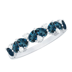 Pear Shape London Blue Topaz Half Eternity Band with Moissanite