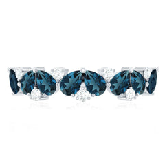 Pear Shape London Blue Topaz Half Eternity Band with Moissanite