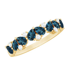 Pear Shape London Blue Topaz Half Eternity Band with Moissanite