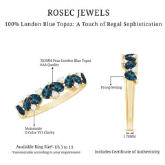 Pear Shape London Blue Topaz Half Eternity Band with Moissanite
