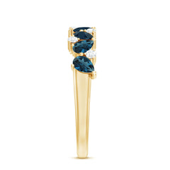 Pear Shape London Blue Topaz Half Eternity Band with Moissanite