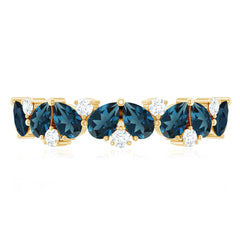 Pear Shape London Blue Topaz Half Eternity Band with Moissanite