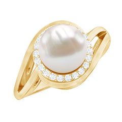 3.25 CT Freshwater Pearl Bypass Cocktail Ring with Diamond Halo