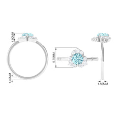 1 CT Round Aquamarine Flower Engagement Ring with Diamond