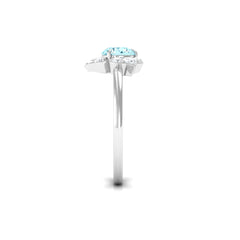 1 CT Round Aquamarine Flower Engagement Ring with Diamond