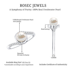Freshwater Pearl Solitaire Bypass Engagement Ring with Diamond Accent