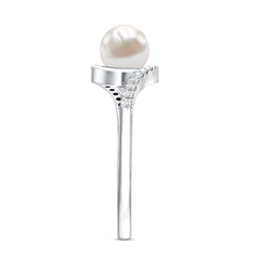 Freshwater Pearl Solitaire Bypass Engagement Ring with Diamond Accent