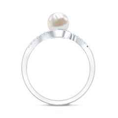 Freshwater Pearl Solitaire Bypass Engagement Ring with Diamond Accent
