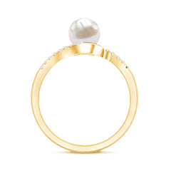 Freshwater Pearl Solitaire Bypass Engagement Ring with Diamond Accent