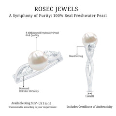Natural Freshwater Pearl and Diamond Solitaire Crossover Ring