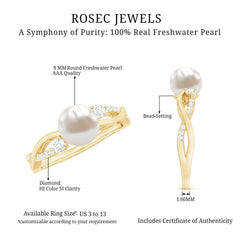Natural Freshwater Pearl and Diamond Solitaire Crossover Ring