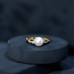 Natural Freshwater Pearl and Diamond Solitaire Crossover Ring