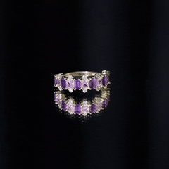 Elegant Amethyst and Created Pink Sapphire Half Eternity Band Ring with Diamond