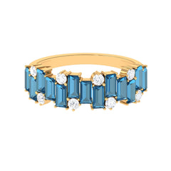 Baguette London Blue Topaz Uneven Eternity Ring with Moissanite