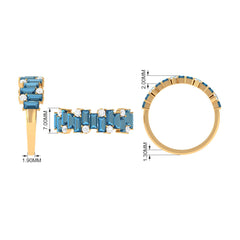 Baguette London Blue Topaz Uneven Eternity Ring with Moissanite
