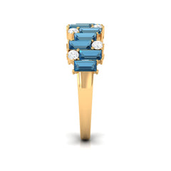 Baguette London Blue Topaz Uneven Eternity Ring with Moissanite
