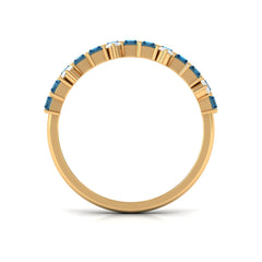 Baguette London Blue Topaz Uneven Eternity Ring with Moissanite