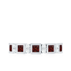 Certified Natural Garnet Diamond Half Eternity Anniversary Ring