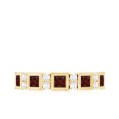 Certified Natural Garnet Diamond Half Eternity Anniversary Ring