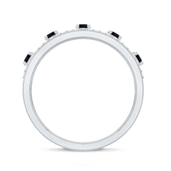 Round Cut Black Onyx and Diamond Half Eternity Band Ring