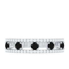 Round Cut Black Onyx and Diamond Half Eternity Band Ring