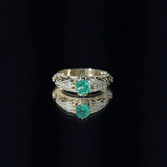 Natural Emerald Diamond Antique Looking Engagement Ring