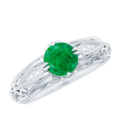 Natural Emerald Diamond Antique Looking Engagement Ring