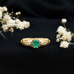 Natural Emerald Diamond Antique Looking Engagement Ring